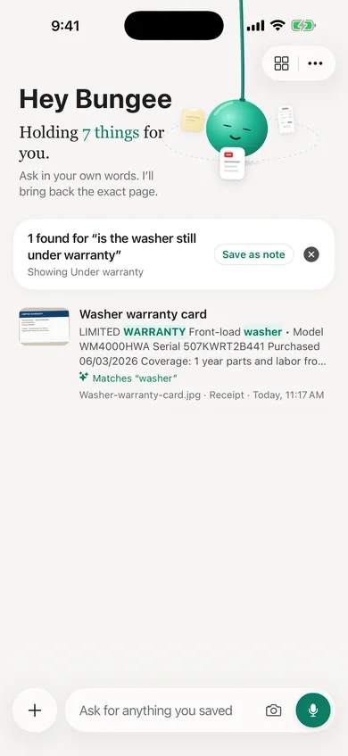 Searching “is the washer still under warranty” finds the washer warranty card.